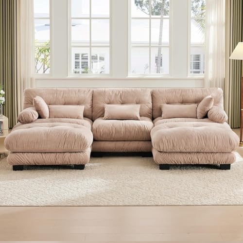 LVHOM 5 Sitzer Modulares Big Sofa, Modular Sofa U Form/L Form mit 5 Weiche Kissen, Khaki Velvet Sofa, Geeignet für Wohnzimmer, Wohnung, Büro von LVHOM