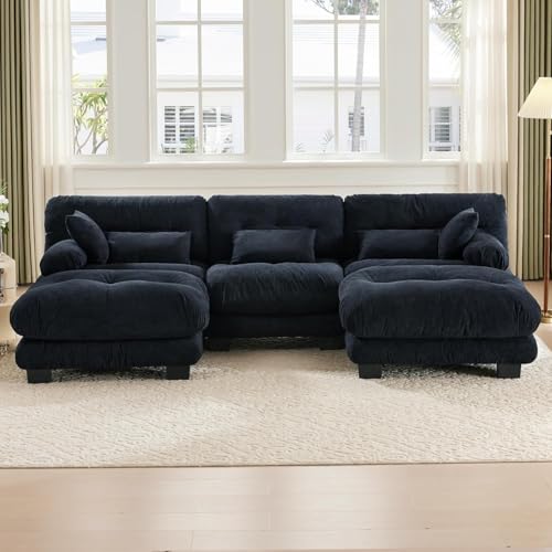 LVHOM 5 Sitzer Modulares Big Sofa, Modular Sofa U Form/L Form mit 5 Weiche Kissen, Schwarz Velvet Sofa, Geeignet für Wohnzimmer, Wohnung, Büro von LVHOM