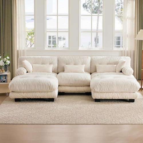 LVHOM 5 Sitzer Modulares Big Sofa, Modular Sofa U Form/L Form mit 5 Weiche Kissen, Velvet Sofa Beige, Geeignet für Wohnzimmer, Wohnung, Büro von LVHOM