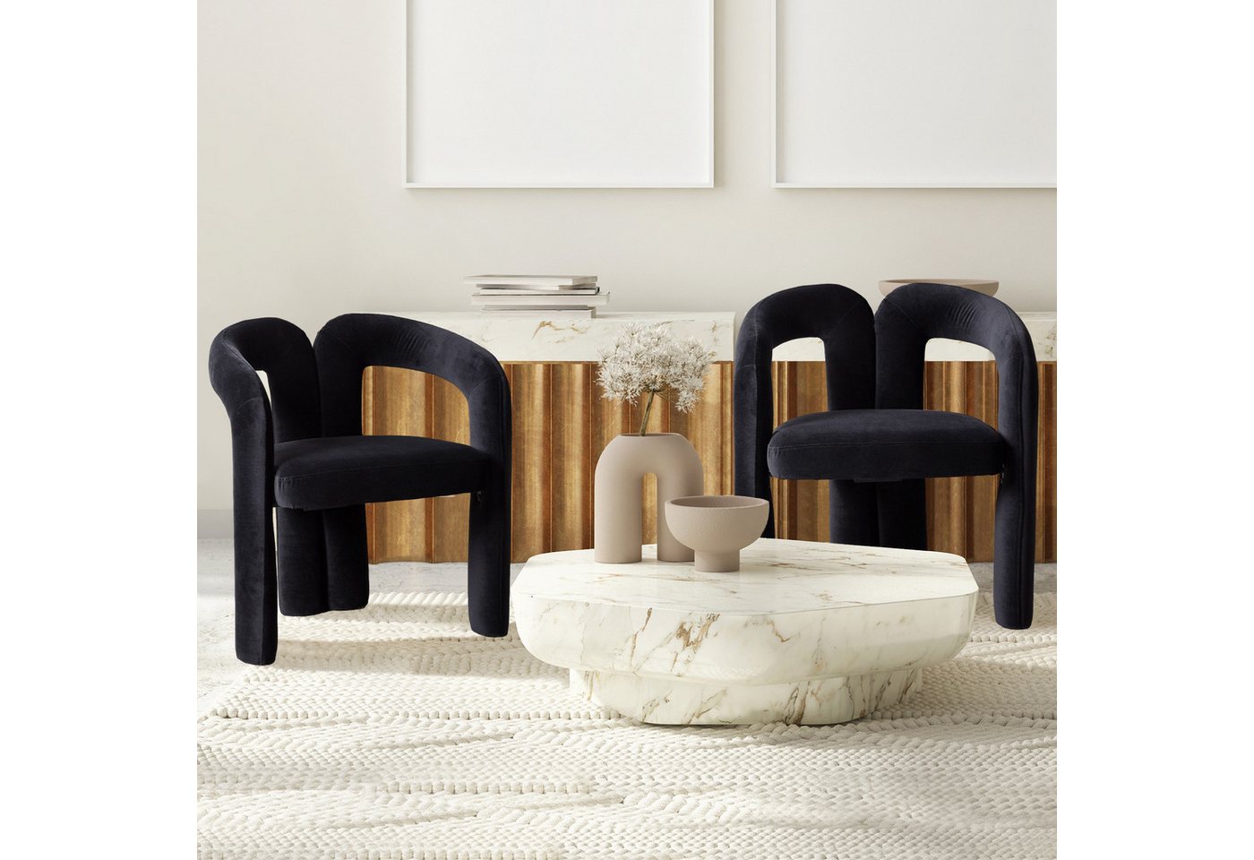LVHOM Armlehnstuhl M-Form Freizeitstuhl, Bistrostuhl, Bürostuhl, Polsterstuhl, Besucherstuhl (runde Sessel mit breiter Polsterung, flauschiger Stoffstuhl, 2 St), für Esszimmer, Wohnzimmer, Büro, Schlafzimmer, Wartezimmer, Lobbys von LVHOM