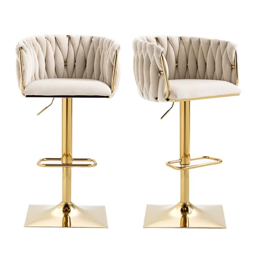 LVHOM Barhocker 2er Set Premium: Höhenverstellbar & 360° Drehbar mit Rückenlehne & Fußstütze - Extra Weiche Sitzfläche, Ideal für Kücheninsel, Homebar, Bar (Ivory) von LVHOM