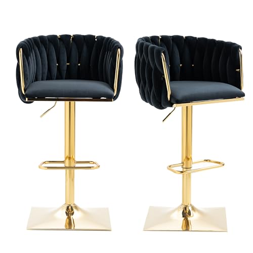 LVHOM Barhocker 2er Set Premium: Höhenverstellbar & 360° Drehbar mit Rückenlehne & Fußstütze - Extra Weiche Sitzfläche, Ideal für Kücheninsel, Homebar, Bar (Schwarz) von LVHOM