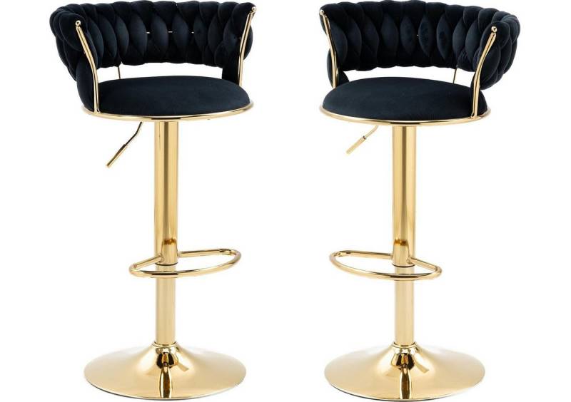 LVHOM Barhocker Set, goldene Stuhlbeine, moderne Samt-Hochstuhl/Barstühle (2/4 Stück, 2 St., mit runden Rückenlehne & Fußstütze), 360° drehbar, Höhenverstellbar von LVHOM