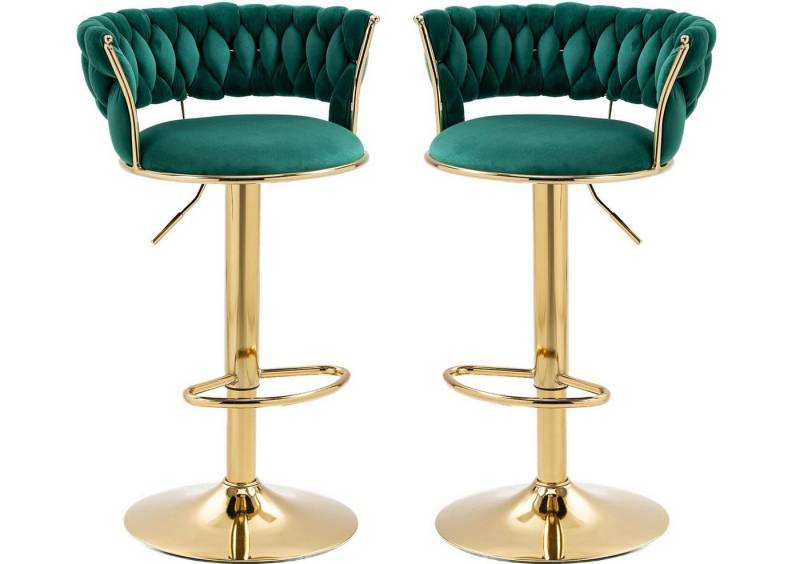 LVHOM Barhocker Set, goldene Stuhlbeine, moderne Samt-Hochstuhl/Barstühle (2/4 Stück, 2 St., mit runden Rückenlehne & Fußstütze), 360° drehbar, Höhenverstellbar von LVHOM
