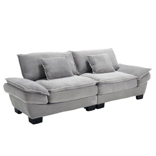 LVHOM Big Sofa 2 Sitzer, modernes minimalistisches Cord-Sofa mit 2 weichen Kisse, Zweisitzer in Hellgrau, für Wohnzimmer, Wohnung und Büro​ von LVHOM