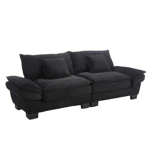 LVHOM Big Sofa 2 Sitzer, modernes minimalistisches Cord-Sofa mit 2 weichen Kisse, Zweisitzer in Schwarz, für Wohnzimmer, Wohnung und Büro​ von LVHOM