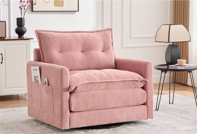 LVHOM Drehsessel Dreh-Loungesessel 360°, XXL Sitzbreite, Seitentasche, 150kg Tragkraft (92x74x67cm, 4 Farben, hochwertiger Chenille) von LVHOM