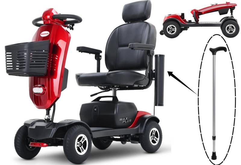 LVHOM Elektromobil 4-Rad-Scooter, faltbar, 30km Reichweite, 300W, 945MM, 136kg Tragkraft, 300 W, (360°-Drehsitz mit Kopfstütze, verstellbare Armlehnen, Integrierte Windschutzscheibe mit Getränkehaltern, ergonomischer Stockhalter, 2 USB-Ladestationen, 32 cm Beinfreiheit, Hinterradfederung, LED-Scheinwerfer, Bremslicht, elektromagnetische Handbremse), Fortschrittliches Elektroauto für aktive Senioren, Gesamtgewicht: 52kg von LVHOM