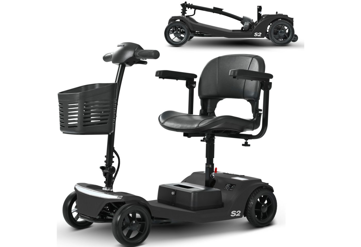 LVHOM Elektromobil faltbarer 4-Rad-Scooter, 16-32 km, 12Ah, 250W, 136 kg Tragkraft, (Vorderer Aufbewahrungskorb + Atmungsaktiver Höhenverstellbarer Sitz + verstellbarer Lenker + XXL-Fußraum), Gesamtgewicht: 37kg von LVHOM