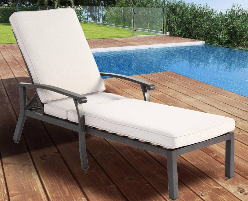 LVHOM Gartenliege Verstellbare Aluminium-Liege mit Kissen, Rostfrei/wasserfest, Verstellbare Rückenlehne (5 Positionen), robustem Aluminium mit Kreuzgeflecht-Konstruktion, wasserdichtes Baumwoll-Polyester-Kissen, 1 St., Rostfrei/wasserfest, für Garten/Terrasse/Pool, Lesen/Filme von LVHOM