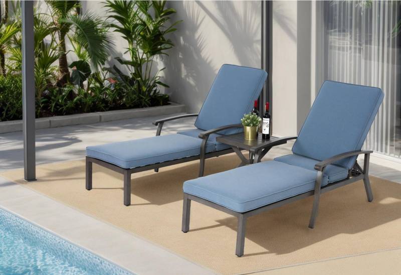 LVHOM Gartenliege Verstellbare Aluminium-Liege mit Kissen, Rostfrei/wasserfest, Verstellbare Rückenlehne (5 Positionen), robustem Aluminium mit Kreuzgeflecht-Konstruktion, wasserdichtes Baumwoll-Polyester-Kissen, 2 St., Rostfrei/wasserfest, für Garten/Terrasse/Pool, Lesen/Filme von LVHOM