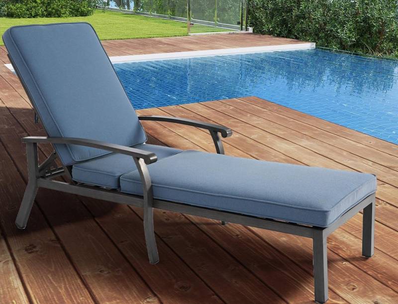 LVHOM Gartenliege Verstellbare Aluminium-Liege mit Kissen, Rostfrei/wasserfest, Verstellbare Rückenlehne (5 Positionen), robustem Aluminium mit Kreuzgeflecht-Konstruktion, wasserdichtes Baumwoll-Polyester-Kissen, 1 St., Rostfrei/wasserfest, für Garten/Terrasse/Pool, Lesen/Filme von LVHOM