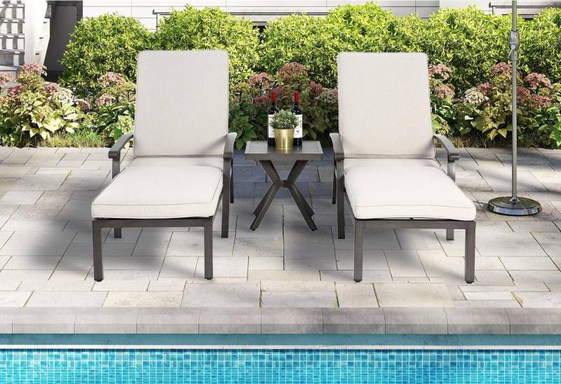 LVHOM Gartenliege Verstellbare Aluminium-Liege mit Kissen, Rostfrei/wasserfest, Verstellbare Rückenlehne (5 Positionen), robustem Aluminium mit Kreuzgeflecht-Konstruktion, wasserdichtes Baumwoll-Polyester-Kissen, 2 St., Rostfrei/wasserfest, für Garten/Terrasse/Pool, Lesen/Filme von LVHOM