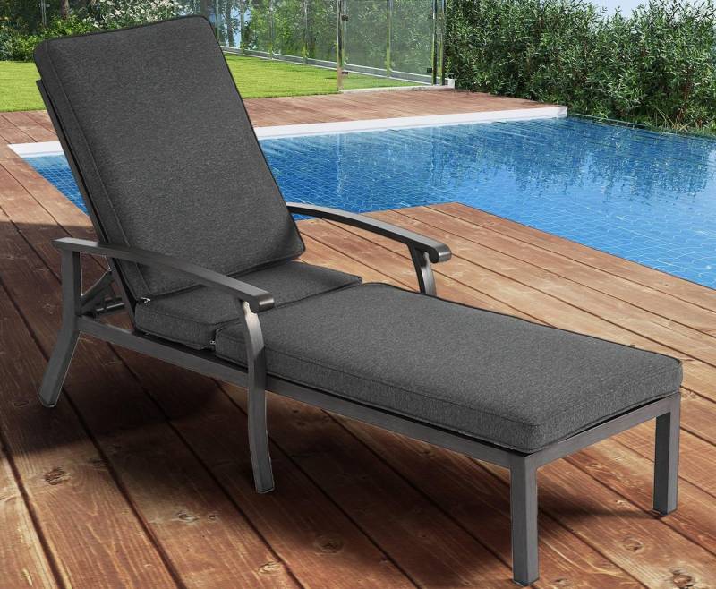 LVHOM Gartenliege Verstellbare Aluminium-Liege mit Kissen, Rostfrei/wasserfest, Verstellbare Rückenlehne (5 Positionen), robustem Aluminium mit Kreuzgeflecht-Konstruktion, wasserdichtes Baumwoll-Polyester-Kissen, 1 St., Rostfrei/wasserfest, für Garten/Terrasse/Pool, Lesen/Filme von LVHOM
