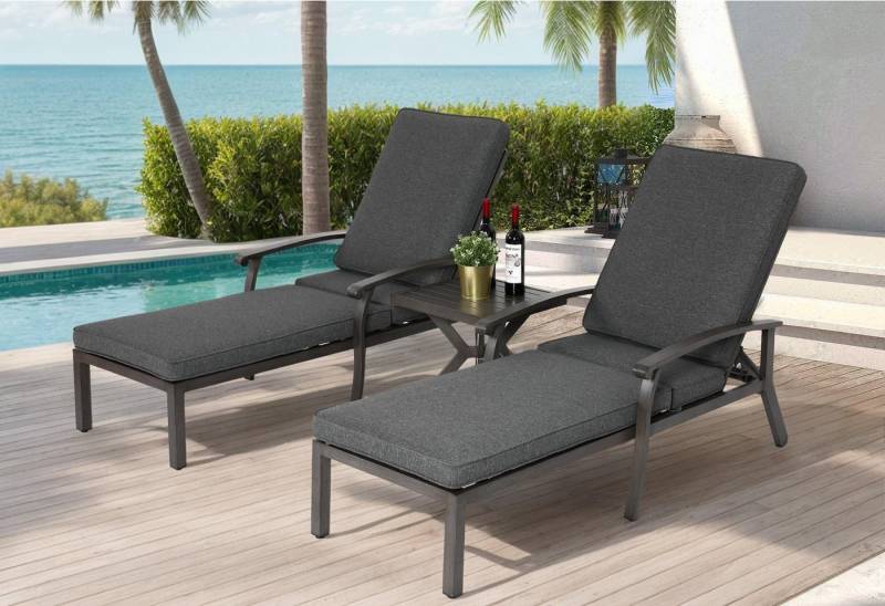 LVHOM Gartenliege Verstellbare Aluminium-Liege mit Kissen, Rostfrei/wasserfest, Verstellbare Rückenlehne (5 Positionen), robustem Aluminium mit Kreuzgeflecht-Konstruktion, wasserdichtes Baumwoll-Polyester-Kissen, 2 St., Rostfrei/wasserfest, für Garten/Terrasse/Pool, Lesen/Filme von LVHOM