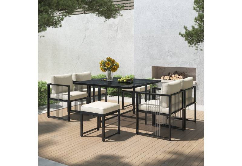 LVHOM Gartenlounge-Set, bestehend aus 4 Sesseln, 2 Hocker und 1 Tisch von LVHOM