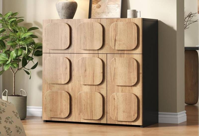 LVHOM Kommode Retro-Holzoptik mit schwarzen Seitenwänden, einzigartiges Design (mehrere Fächer, viel Stauraum, 50 kg Tragfähigkeit, aus Massivholz und MDF gefertigt, stabiles Gestell, robust und langlebig), für Wohnzimmer,Esszimmer und Flure,vereint Funktionalität und Ästhetik LVHOM Kommode Retro-Holzoptik mit schwarzen Seitenwänden, einzigartiges Design (mehrere Fächer, viel Stauraum, 50 kg Tragfähigkeit, aus Massivholz und MDF gefertigt, stabiles Gestell, robust und langlebig), für Wohnzimmer,Esszimmer und Flure,vereint Funktionalität und Ästhetik von LVHOM