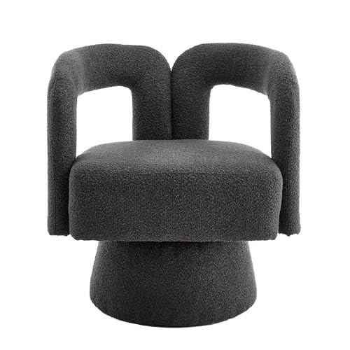LVHOM Lounge Sessel 360° Drehbar aus weichem Boucle-Stoff (Dunkelgrau), Runddesign mit Armlehnen - platzsparend für kleine Räume, perfekt für Wohnzimmer & Homeoffice von LVHOM
