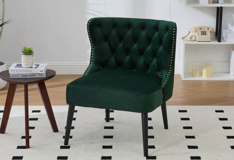 LVHOM Loungesessel Ohne-Arm-Sessel mit Nieten und Knopfdesign, Massivholz Beine (Hochdichte Schaumpolster für Lendenstütze. Ideal für stilvolles Wohnambiente wie Schlafzimmer, Wohnzimmer, Studie oder Eingang, 1-Sitzer Relaxsessel), als Lesestuhl oder Dekoration von LVHOM