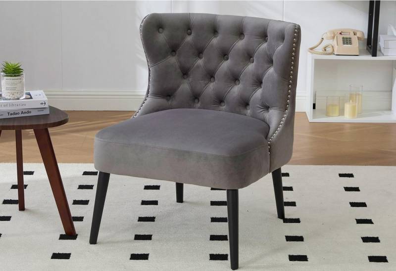 LVHOM Loungesessel Ohne-Arm-Sessel mit Nieten und Knopfdesign, Massivholz Beine (Hochdichte Schaumpolster für Lendenstütze. Ideal für stilvolles Wohnambiente wie Schlafzimmer, Wohnzimmer, Studie oder Eingang, 1-Sitzer Relaxsessel), als Lesestuhl oder Dekoration von LVHOM