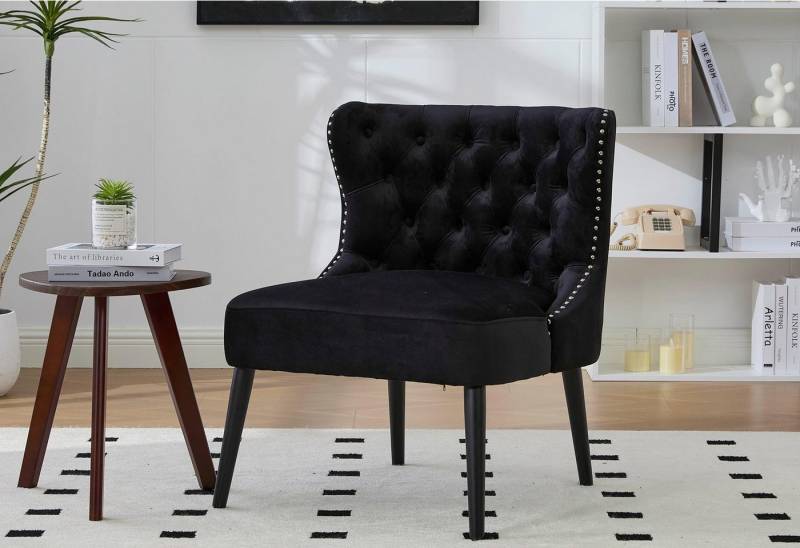 LVHOM Loungesessel Ohne-Arm-Sessel mit Nieten und Knopfdesign, Massivholz Beine (Hochdichte Schaumpolster für Lendenstütze. Ideal für stilvolles Wohnambiente wie Schlafzimmer, Wohnzimmer, Studie oder Eingang, 1-Sitzer Relaxsessel), als Lesestuhl oder Dekoration von LVHOM