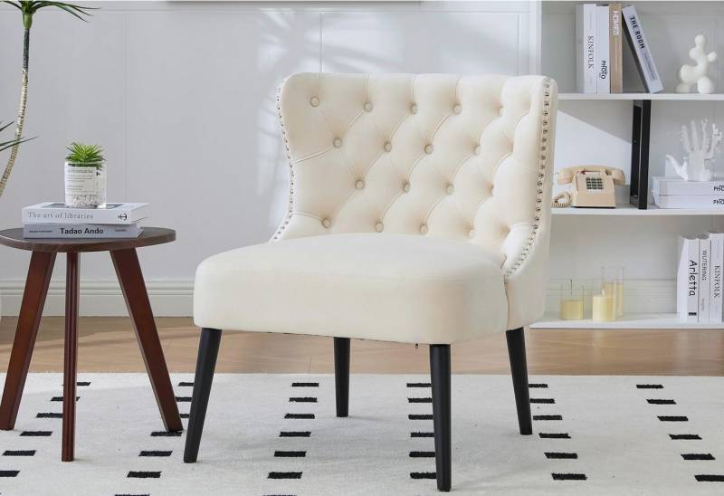 LVHOM Loungesessel Ohne-Arm-Sessel mit Nieten und Knopfdesign, Massivholz Beine (Hochdichte Schaumpolster für Lendenstütze. Ideal für stilvolles Wohnambiente wie Schlafzimmer, Wohnzimmer, Studie oder Eingang, 1-Sitzer Relaxsessel), als Lesestuhl oder Dekoration von LVHOM