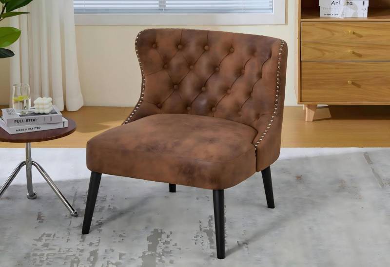 LVHOM Loungesessel Ohne-Arm-Sessel mit Nieten und Knopfdesign, Massivholz Beine (Hochdichte Schaumpolster für Lendenstütze. Ideal für stilvolles Wohnambiente wie Schlafzimmer, Wohnzimmer, Studie oder Eingang, 1-Sitzer Relaxsessel), als Lesestuhl oder Dekoration von LVHOM