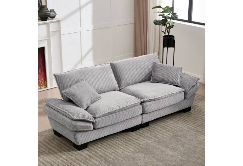 LVHOM Loungesofa 224x81x81 cm, 2er-Sofa mit Tiefsitz & Doppelschicht-Polster, Zusätzliche 2 weiche Kissen, Streifen-Samt, Abgewinkelte kissenbare Armlehnen(Schlaffunktion), Holz und Metallrahmen, für Wohnungen, Wohnzimmer, Schlafzimmer, Studios, Büros von LVHOM