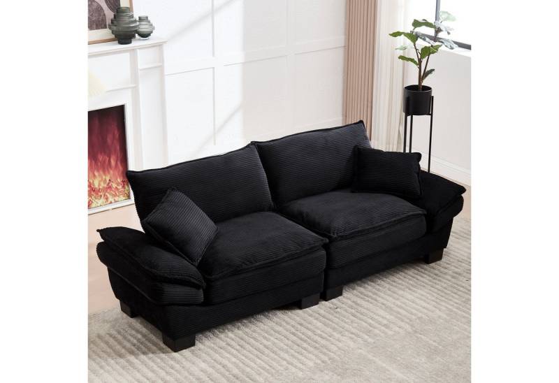 LVHOM Loungesofa 224x81x81 cm, 2er-Sofa mit Tiefsitz & Doppelschicht-Polster, Zusätzliche 2 weiche Kissen, Streifen-Samt, Abgewinkelte kissenbare Armlehnen(Schlaffunktion), Holz und Metallrahmen, für Wohnungen, Wohnzimmer, Schlafzimmer, Studios, Büros von LVHOM