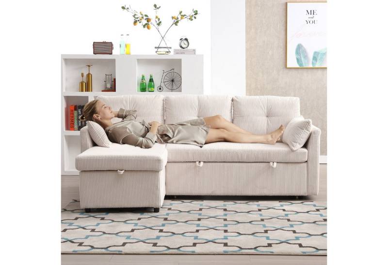 LVHOM Loungesofa Modulares Ecksofa mit Schlaffunktion, Stauraum, Kissen, Seitentasche, links/rechts reversibler Chaiselongue = Umsetzbare Polsterliege, Sofa & Bett in Einem, Gästebett/Polsterbett/Daybett/Schlafsofa/Loungesofa, Max. 3 Personen von LVHOM
