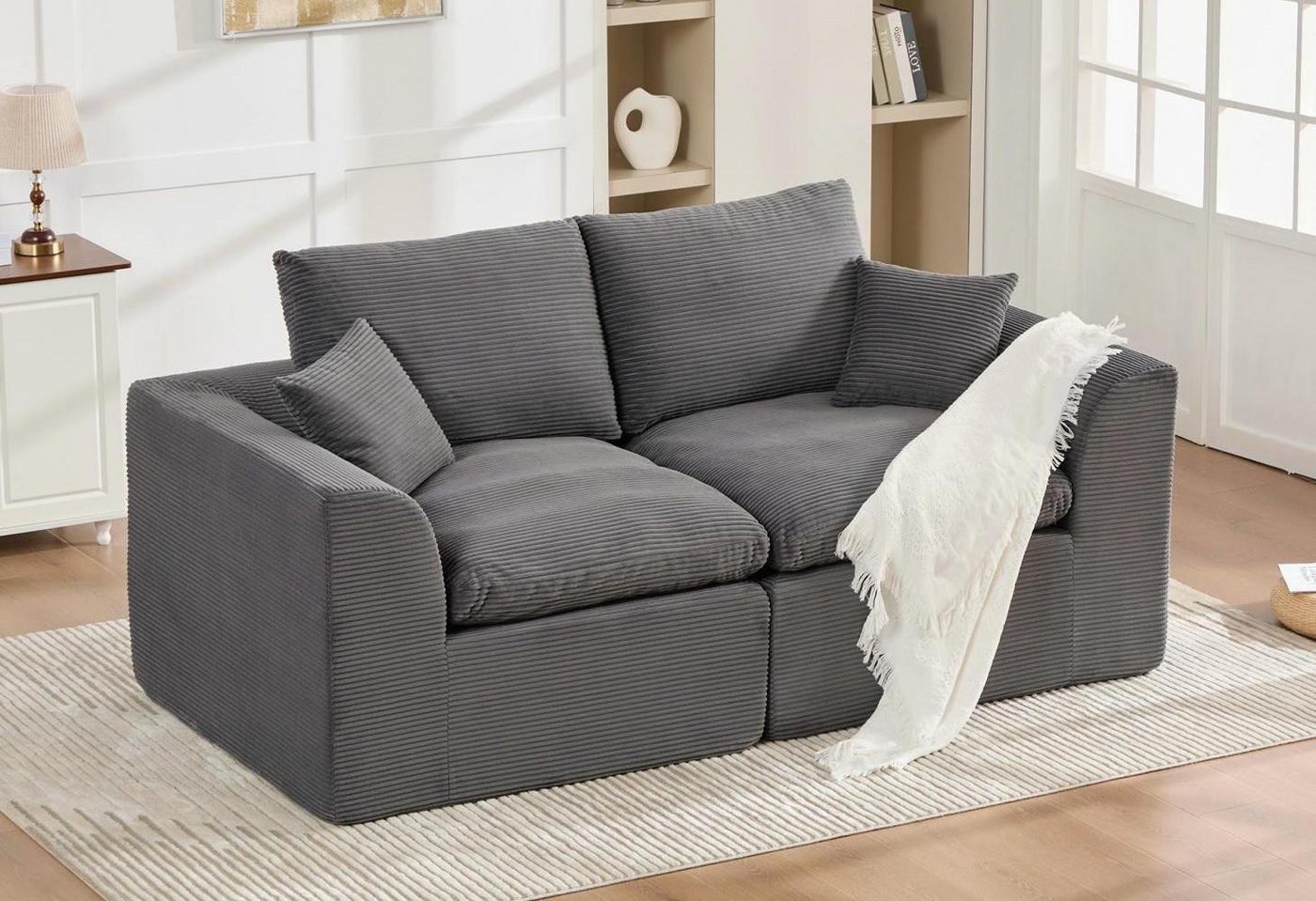 LVHOM Loungesofa modulares Sofa, gepolsterte Armlehnen,ein Rückenkissen und Zierkissen, Cordstoff, abnehmbarer Sofabezug, rutschfest, zwei Teile lassen sich zu einem Zweisitzer kombinieren 2 Teile, perfekt für Wohnzimmer/Schlafzimmer/Jugendzimmer/Gästezimmer/Apartment LVHOM Loungesofa modulares Sofa, gepolsterte Armlehnen,ein Rückenkissen und Zierkissen, Cordstoff, abnehmbarer Sofabezug, rutschfest, zwei Teile lassen sich zu einem Zweisitzer kombinieren 2 Teile, perfekt für Wohnzimmer/Schlafzimmer/Jugendzimmer/Gästezimmer/Apartment von LVHOM