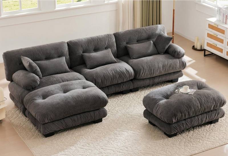 LVHOM Loungesofa Extra Komfort Cloud Sofa: 5-Sitzer mit XXL Platz & Memory Foam, Inklusive 5 Kissen, Modulare Sitzelemente, flexibel als Ecksofa oder Einzelplatz, üppiger Samtstoff-Bezug, 100% Memory Foam, großzügiger Sitzfläche, Samtig weich, pflegeleicht, Samtig weich, pflegeleicht von LVHOM