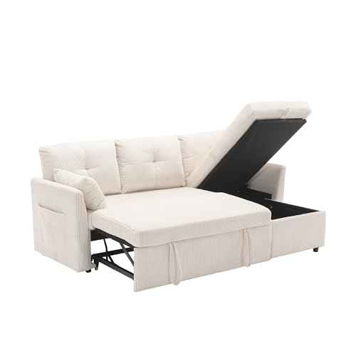 LVHOM Modulares L-Form Sofa mit Schlaffunktion, XXL 3-Sitzer mit großem Stauraum - Bequemer Velvet in Beige für Wohnzimmer & Gästezimmer von LVHOM