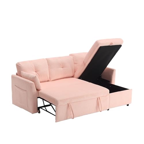 LVHOM Modulares L-Form Sofa mit Schlaffunktion, XXL 3-Sitzer mit großem Stauraum - Bequemer Velvet in Rosa für Wohnzimmer & Gästezimmer von LVHOM