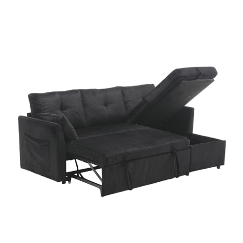 LVHOM Modulares L-Form Sofa mit Schlaffunktion, XXL 3-Sitzer mit großem Stauraum - Bequemer Velvet in Schwarz für Wohnzimmer & Gästezimmer von LVHOM