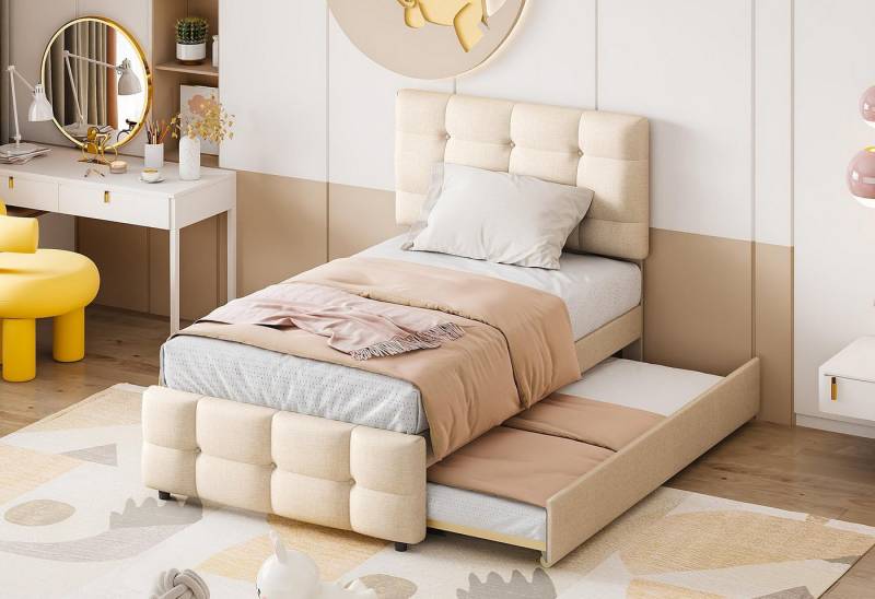 LVHOM Polsterbett 90x200cm mit Ausziehbett/Stauraum von LVHOM