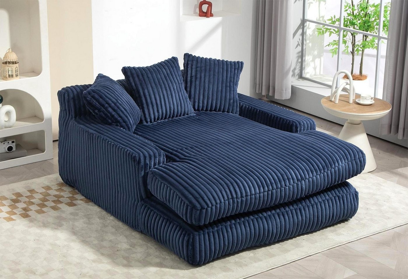 LVHOM Polsterliege 155x125x63cm Schlafsofa mit 3 extra Kissen, Bequem, Relax, Modern (Luxuriöses Bodensofa aus weichem Kurzflor-Cord für ergonomische Unterstützung. Keine Montage erforderlich, ideal als Gästebett oder für Entspannung im Wohnzimmer, Büro. Belastbar bis 150kg, Kein Holzrahmen, Kompakt geliefert, auspacken & platzieren), Hochdichter Bruchschaum, Ottomane für ultimative Bequemlichkeit von LVHOM
