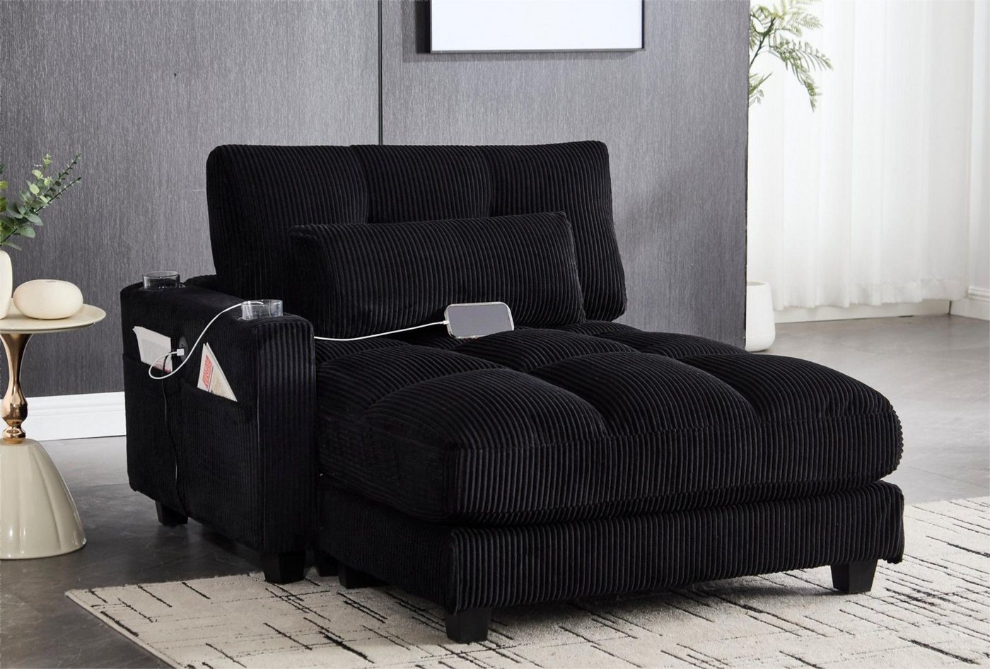 LVHOM Polsterliege Ottomane/Loungesofa/Polsterbett/Daybett/Gästebetten/Schlafsofa (USB/Typ C-Ladeanschlüssen, Seitentaschen, Getränkehalter, modularer Flexibilität Palmen Sessel, links & rechts tauschbare Armlehnen, Schlaffunktion, Nachhaltig & Platzsparend, 1-St., Multifunktional für Kleinwohnung, Homeoffice und Gästeübernachtung), Perfekt für Wohnzimmer, Schlafzimmer, Jugendzimmer, Gästezimmer LVHOM Polsterliege Ottomane/Loungesofa/Polsterbett/Daybett/Gästebetten/Schlafsofa (USB/Typ C-Ladeanschlüssen, Seitentaschen, Getränkehalter, modularer Flexibilität Palmen Sessel, links & rechts tauschbare Armlehnen, Schlaffunktion, Nachhaltig & Platzsparend, 1-St., Multifunktional für Kleinwohnung, Homeoffice und Gästeübernachtung), Perfekt für Wohnzimmer, Schlafzimmer, Jugendzimmer, Gästezimmer von LVHOM