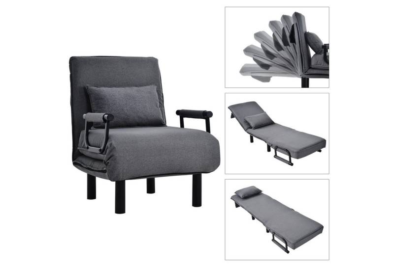 LVHOM Relaxsessel 3-in-1 Klapp-Sessel mit Schlaffunktion & 6-Stufen-Verstellung (platzsparende Sessel/Einzelliege/Einzelbett/Schlafsofa mit verstellbare Rückenlehne (80°–180), abnehmbarer atmungsaktiver Leinen-Bezug, Inkl. Nackenkissen & gepolsterten Armlehnen, bis 150 kg, 1-St., für komfortables Sitzen, Lounge-Position und Schlafmodus), Perfekt Loungesessel für Gästezimmer, Homeoffice oder Büro von LVHOM