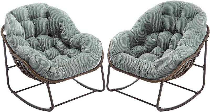 LVHOM Schaukelstuhl mit gepolstertem Kissen, Rattanstuhl mit Stahlrahmen, Lounge Sessel (Großformat B110.5cm x T94.5cm x H80cm,Dicke Kissen,160kg Tragfähigkeit, MEHRE FARBEN MEHRE OPTIONEN! Schaukelsessel umhüllendem Sitzgefühl & hoher Armlehne, 2 St), Balkon/Garten/Wohnzimmer/Schlafzimmer/Arbeitszimmer von LVHOM