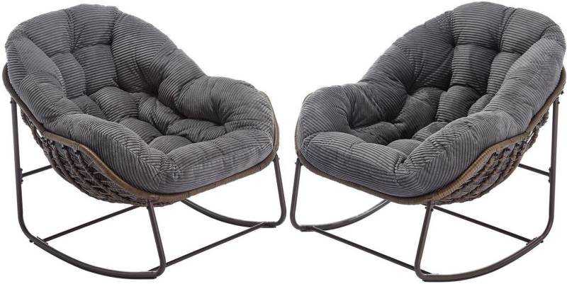 LVHOM Schaukelstuhl mit gepolstertem Kissen, Rattanstuhl mit Stahlrahmen, Lounge Sessel (Großformat B110.5cm x T94.5cm x H80cm,Dicke Kissen,160kg Tragfähigkeit, MEHRE FARBEN MEHRE OPTIONEN! Schaukelsessel umhüllendem Sitzgefühl & hoher Armlehne, 2 St), Balkon/Garten/Wohnzimmer/Schlafzimmer/Arbeitszimmer von LVHOM