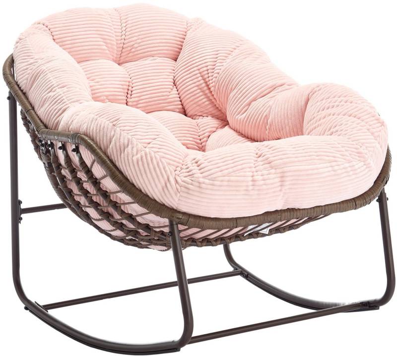 LVHOM Schaukelstuhl mit gepolstertem Kissen, Rattanstuhl mit Stahlrahmen, Lounge Sessel (Großformat B110.5cm x T94.5cm x H80cm,Dicke Kissen,160kg Tragfähigkeit, MEHRE FARBEN MEHRE OPTIONEN! Schaukelsessel umhüllendem Sitzgefühl & hoher Armlehne, 1 St), Balkon/Garten/Wohnzimmer/Schlafzimmer/Arbeitszimmer von LVHOM