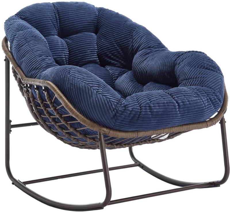 LVHOM Schaukelstuhl mit gepolstertem Kissen, Rattanstuhl mit Stahlrahmen, Lounge Sessel (Großformat B110.5cm x T94.5cm x H80cm,Dicke Kissen,160kg Tragfähigkeit, MEHRE FARBEN MEHRE OPTIONEN! Schaukelsessel umhüllendem Sitzgefühl & hoher Armlehne, 1 St), Balkon/Garten/Wohnzimmer/Schlafzimmer/Arbeitszimmer von LVHOM