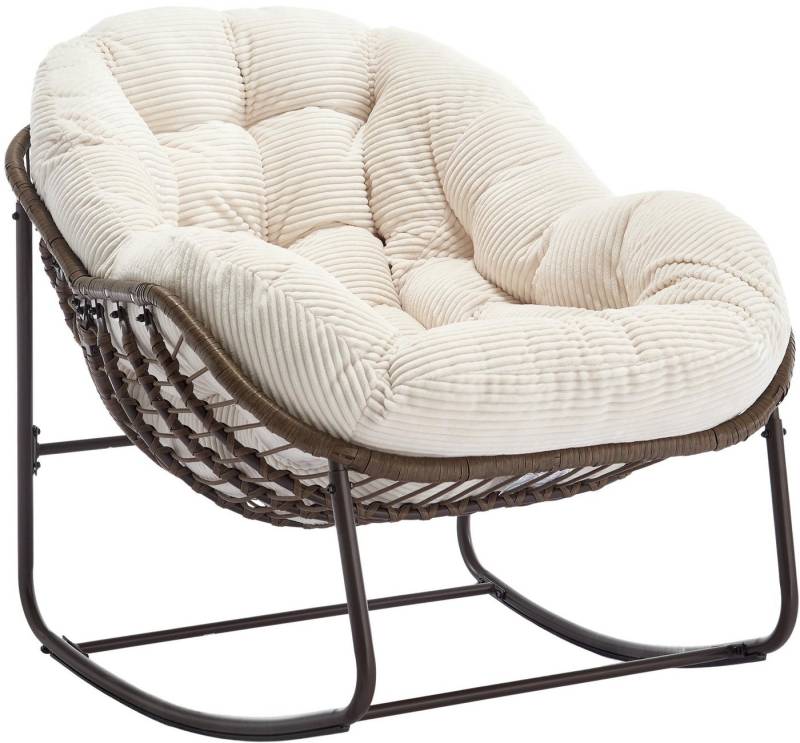 LVHOM Schaukelstuhl mit gepolstertem Kissen, Rattanstuhl mit Stahlrahmen, Lounge Sessel (Großformat B110.5cm x T94.5cm x H80cm,Dicke Kissen,160kg Tragfähigkeit, MEHRE FARBEN MEHRE OPTIONEN! Schaukelsessel umhüllendem Sitzgefühl & hoher Armlehne, 1 St), Balkon/Garten/Wohnzimmer/Schlafzimmer/Arbeitszimmer von LVHOM