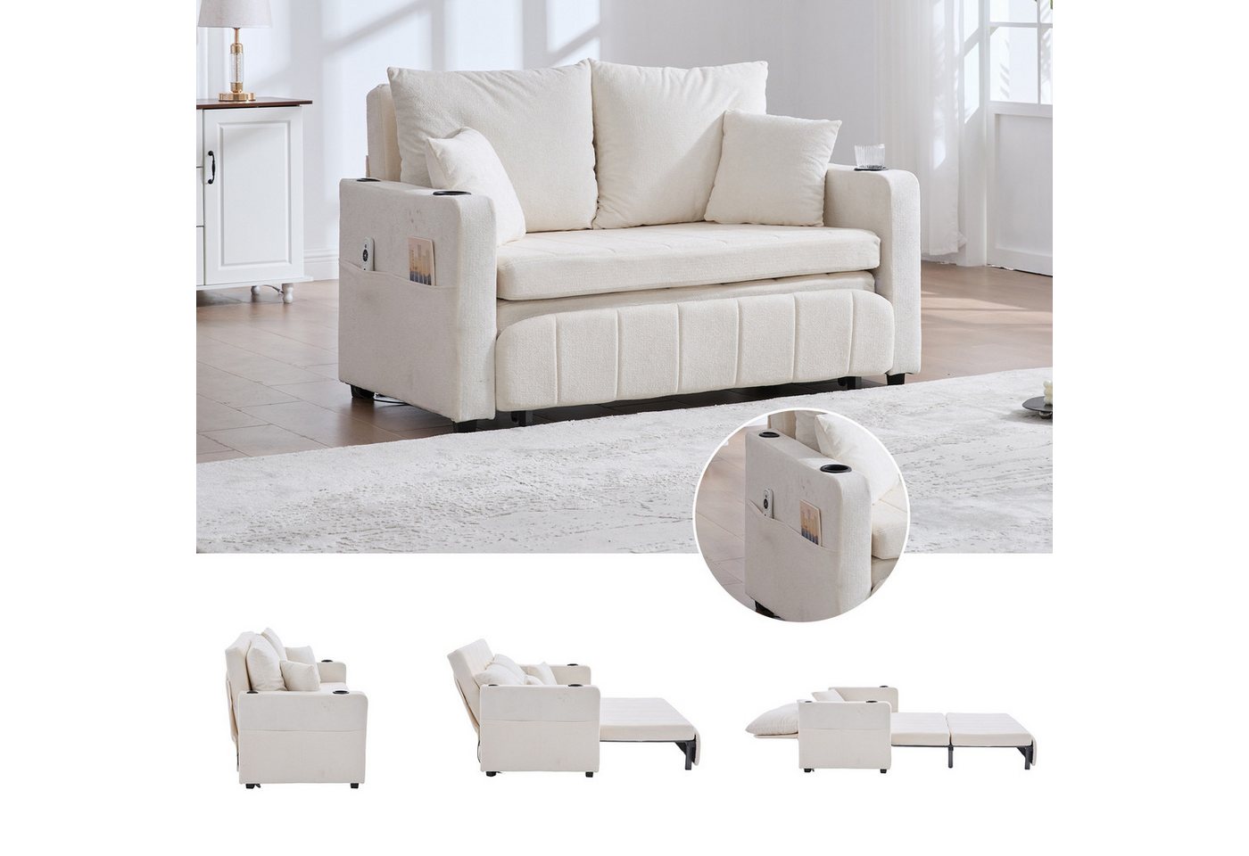 LVHOM Schlafsofa Kompakt-Sofa mit Auszieh-Bettfunktion, USB/Type-C Ladestation, 90°-180° verstellbare Rückenlehne, 2 großzügige Sitzkissen + 2 Zierkissen(abnehmbar, waschbar), 2 Getränkehalter + Stauraumtasche, 280kg Tragkraft, mit Relaxfunktion für Gästeübernachtungen oder tägliche Entspannung LVHOM Schlafsofa Kompakt-Sofa mit Auszieh-Bettfunktion, USB/Type-C Ladestation, 90°-180° verstellbare Rückenlehne, 2 großzügige Sitzkissen + 2 Zierkissen(abnehmbar, waschbar), 2 Getränkehalter + Stauraumtasche, 280kg Tragkraft, mit Relaxfunktion für Gästeübernachtungen oder tägliche Entspannung von LVHOM