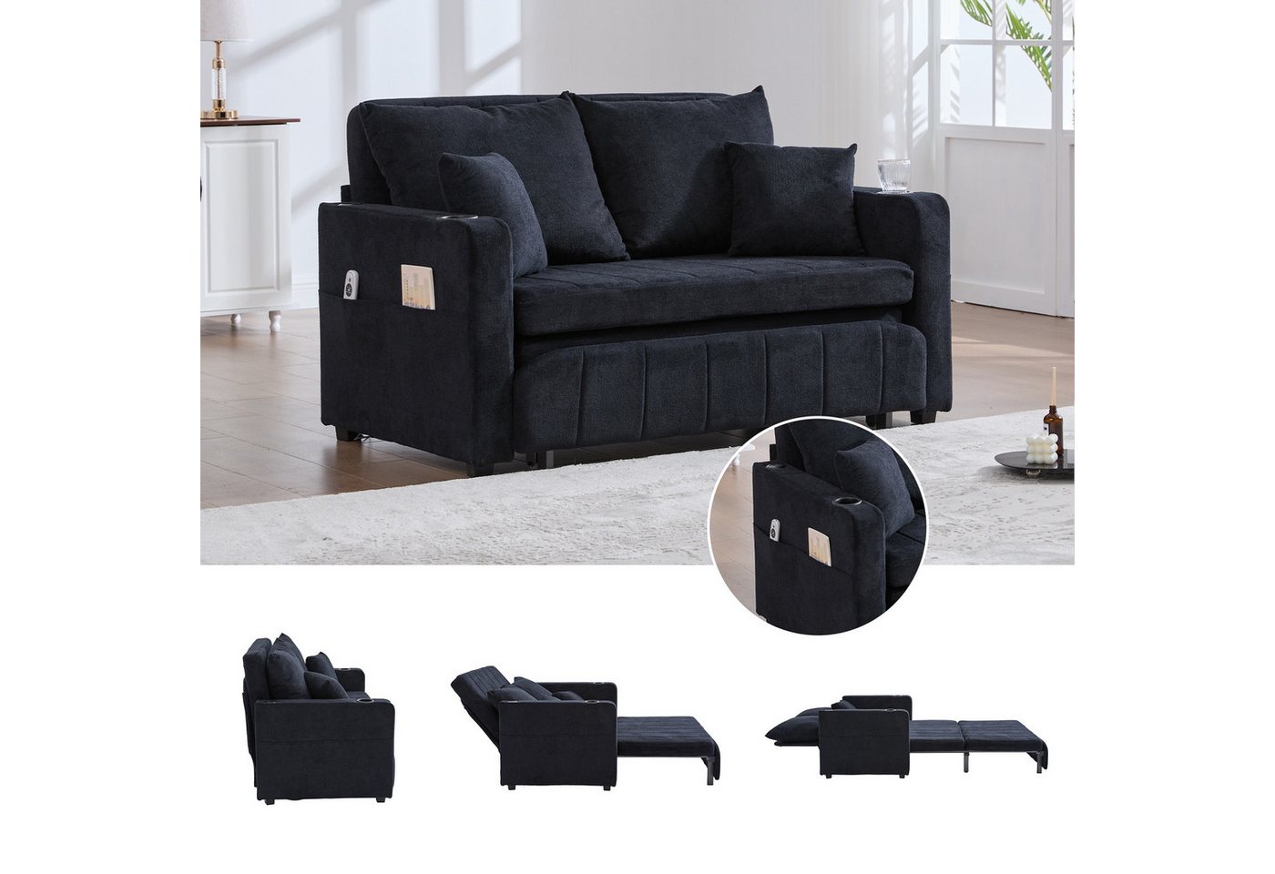 LVHOM Schlafsofa Kompakt-Sofa mit Auszieh-Bettfunktion, USB/Type-C Ladestation, 90°-180° verstellbare Rückenlehne, 2 großzügige Sitzkissen + 2 Zierkissen(abnehmbar, waschbar), 2 Getränkehalter + Stauraumtasche, 280kg Tragkraft, mit Relaxfunktion für Gästeübernachtungen oder tägliche Entspannung LVHOM Schlafsofa Kompakt-Sofa mit Auszieh-Bettfunktion, USB/Type-C Ladestation, 90°-180° verstellbare Rückenlehne, 2 großzügige Sitzkissen + 2 Zierkissen(abnehmbar, waschbar), 2 Getränkehalter + Stauraumtasche, 280kg Tragkraft, mit Relaxfunktion für Gästeübernachtungen oder tägliche Entspannung von LVHOM