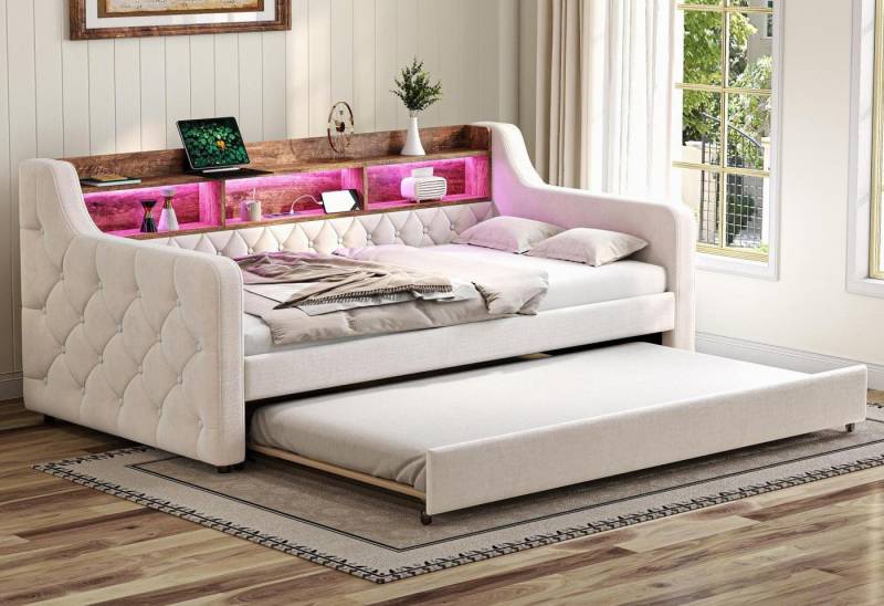 LVHOM Schlafsofa 90x190cm multifunktionales Ausziehsofa,Samtstoff,stabiler Rahmen, einzigartige Knopfsteppung, Holzlatten mit Metallrahmen, doppelte Staufächer, USB-C-Anschluss/einstellbare LED-Beleuchtung,bis 260kg, als Sofa/Doppelbett nutzbar, geeignet für Schlaf-/Gäste-/Jugendzimmer LVHOM Schlafsofa 90x190cm multifunktionales Ausziehsofa,Samtstoff,stabiler Rahmen, einzigartige Knopfsteppung, Holzlatten mit Metallrahmen, doppelte Staufächer, USB-C-Anschluss/einstellbare LED-Beleuchtung,bis 260kg, als Sofa/Doppelbett nutzbar, geeignet für Schlaf-/Gäste-/Jugendzimmer von LVHOM