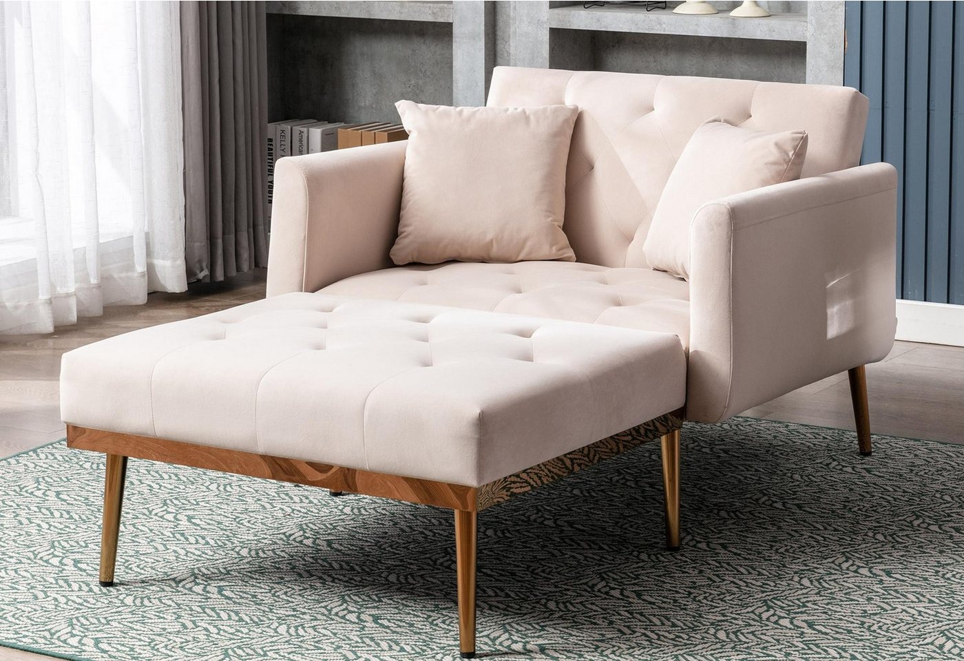 LVHOM Schlafsofa Relaxsessel mit verstellbarer Rückenlehne & inkl. Zierkissen, Premium-Lesesessel/Schlafsessel-Lösung • Massivholzgestell mit Metallfüßen, 3-Stufen-Verstellung (105°/140°/180) • 25cm Bodenfreiheit (Saugroboter geeignet), Für Wohn-/Schlafzimmer/Arbeitszimmer mit Relaxfunktion von LVHOM