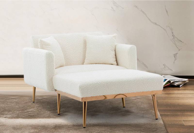 LVHOM Schlafsofa Relaxsessel/Ottomane mit verstellbarer Rückenlehne & inkl. Zierkissen, Premium-Lesesessel/Schlafsessel-Lösung • Massivholzgestell mit Metallfüßen, 3-Stufen-Verstellung (105°/140°/180) • 25cm Bodenfreiheit (Saugroboter geeignet), Für Wohn-/Schlafzimmer/Arbeitszimmer mit Relaxfunktion von LVHOM