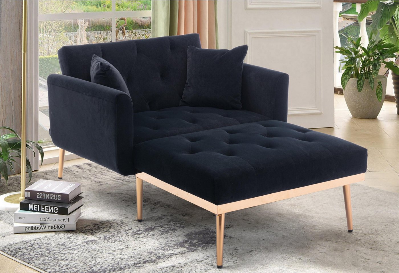 LVHOM Schlafsofa Relaxsessel mit verstellbarer Rückenlehne & inkl. Zierkissen, Premium-Lesesessel/Schlafsessel-Lösung • Massivholzgestell mit Metallfüßen, 3-Stufen-Verstellung (105°/140°/180) • 25cm Bodenfreiheit (Saugroboter geeignet), Für Wohn-/Schlafzimmer/Arbeitszimmer mit Relaxfunktion von LVHOM
